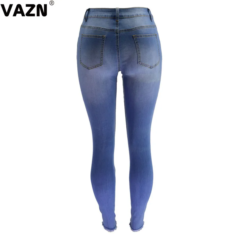 VAZN YP9021, новинка, 2 цвета, для снижения возраста, Неопрятные, популярные, с дырками, одноцветные комбинезоны, высокая талия, для женщин, длинные, джинсовые, тонкие, узкие джинсы, брюки
