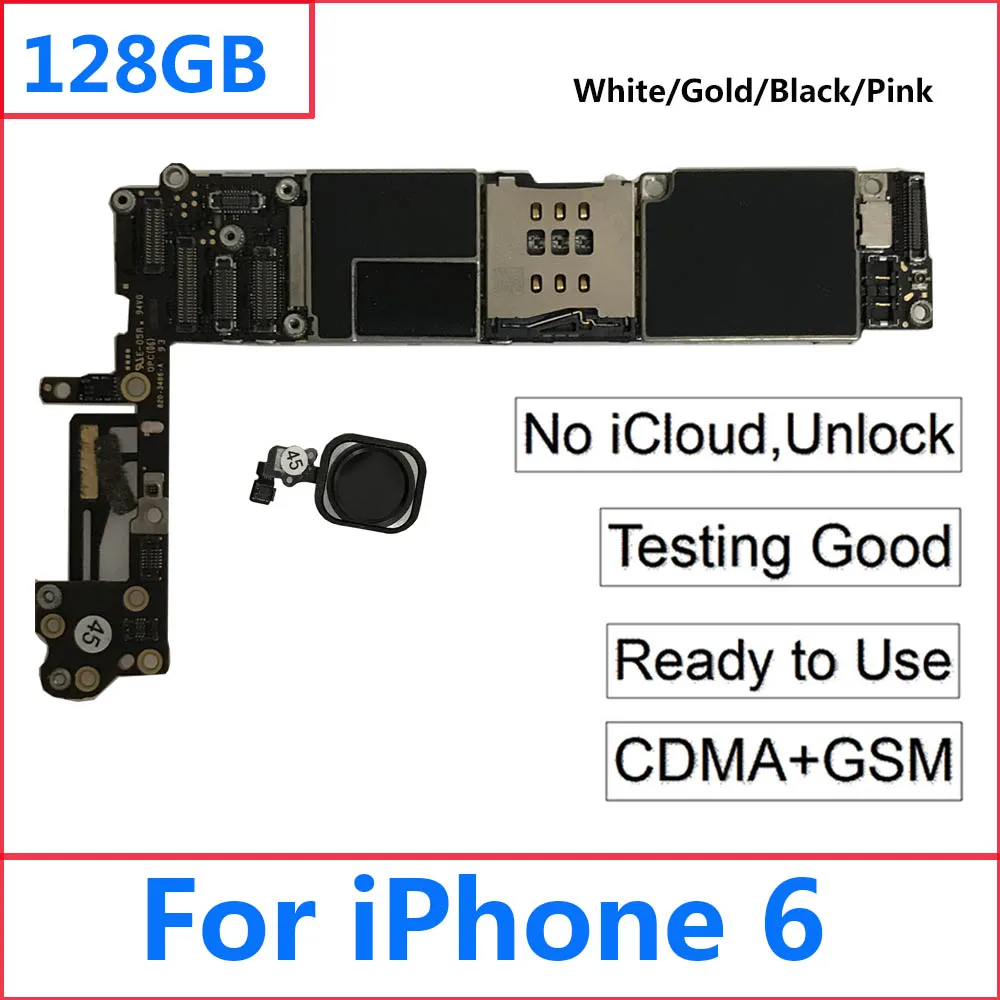 Оригинальная материнская плата для iPhone 6 4,7 ''128G 16GB 64GB Clean iCloud разблокировка логическая плата Черный Белый Кнопка Home Touch ID