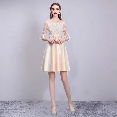 Короткое платье невесты Junior элегантное женское для свадебной вечеринки vestido de festa Longo выше колена сексуальное свадебное платье выпускного вечера кружева - Цвет: A champagne 94