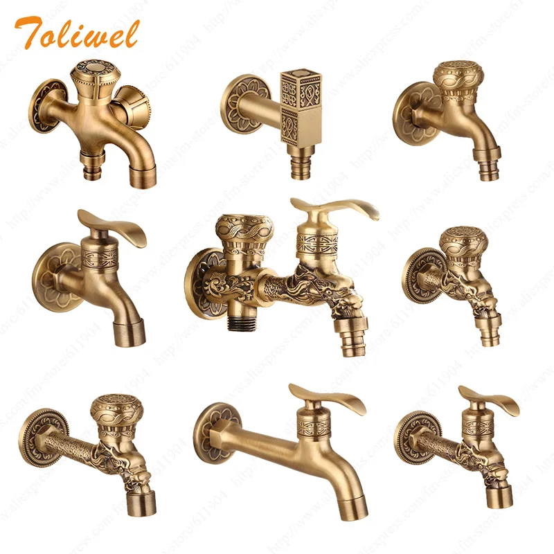 Antique Brass Artistic Round Handle Wall Mounted Bathroom Kitchen Laundry Mop Sink Faucet Tap 2610040