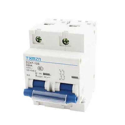 DZ47-125 35mm DIN Rail Mounting 2 Poles Circuit Breaker AC400V 80A