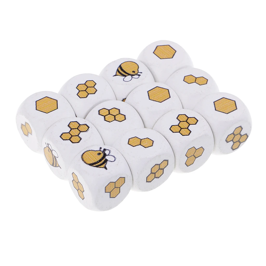 12pcs Novelty Wooden Dice Dices Cube Cubes White Painted Wood Six Sided 20m