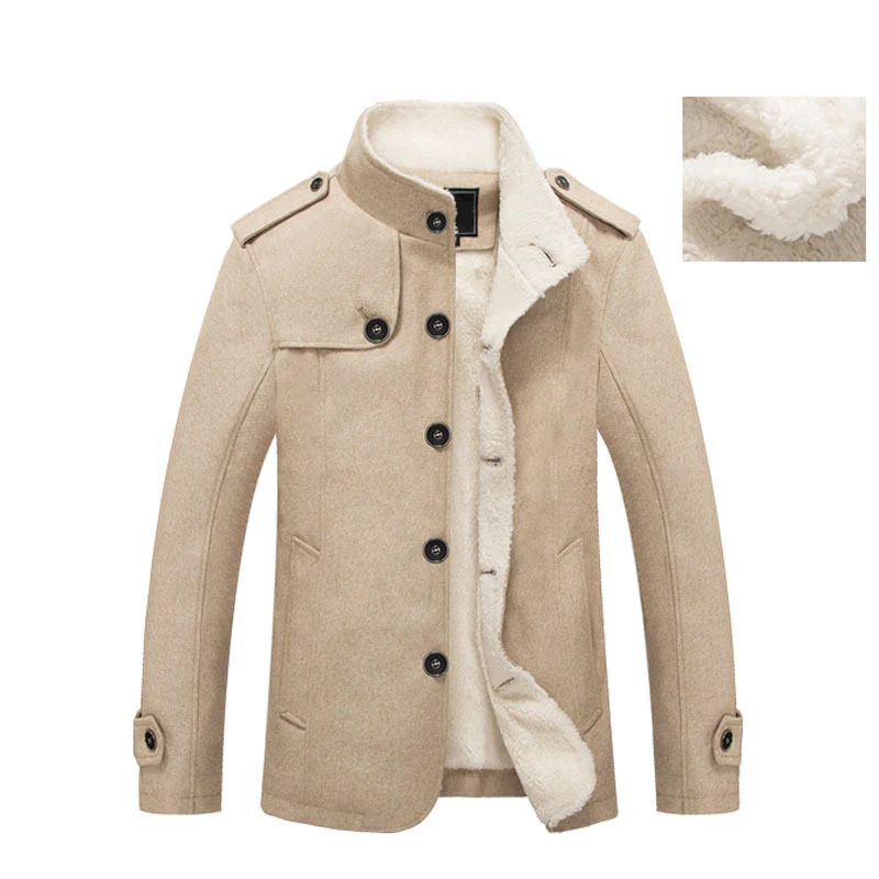 

Winter Men's Coat Fleece Lined Thick Warm Woolen Coats Autumn Overcoat Male Wool Blend Jackets Brand Clothing