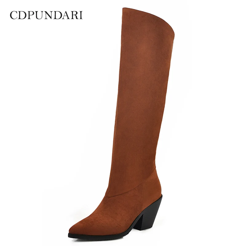 CDPUNDARI/пикантные сапоги до колена на высоком каблуке; женские сапоги на высоком каблуке; женская зимняя обувь; женские ковбойские сапоги; женские сапоги в западном стиле
