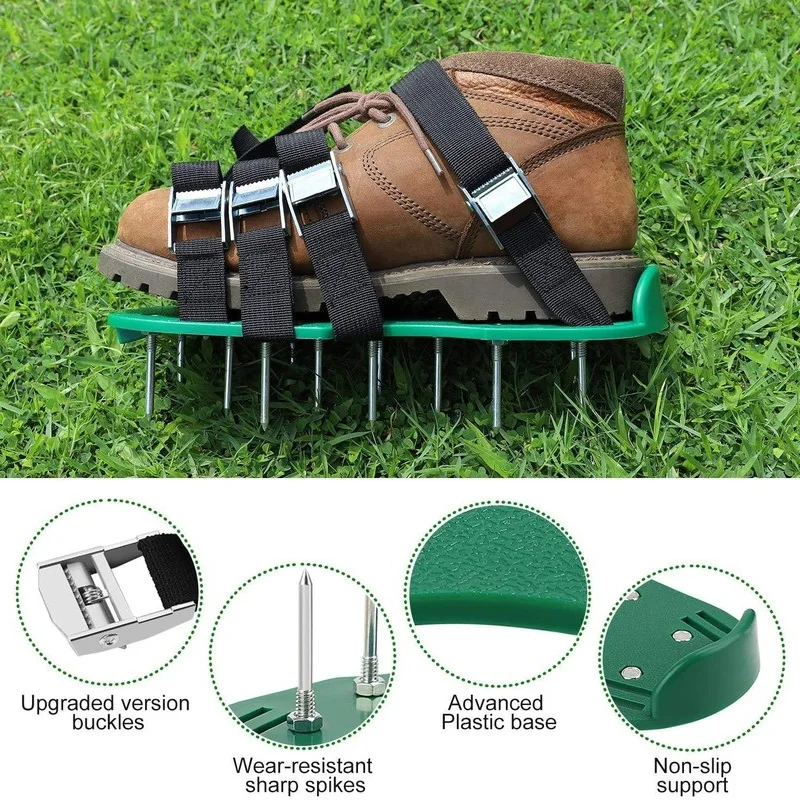 Lawn Aerator Shoes Stiffened Sole Design 4 Aluminum Alloy Buckled & 4 Straps New 
