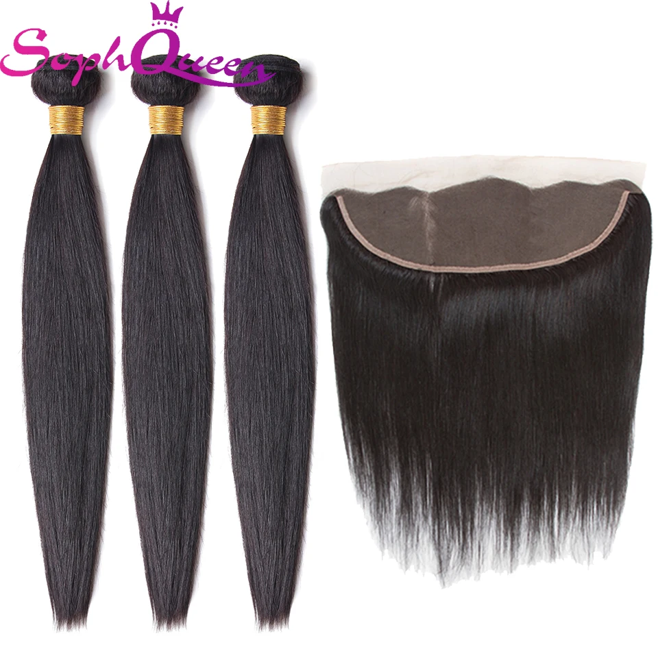 Soph queen hair бразильские прямые волосы пучки с фронтальным remy волосы плетение пучки натуральные волосы пучки с закрытием