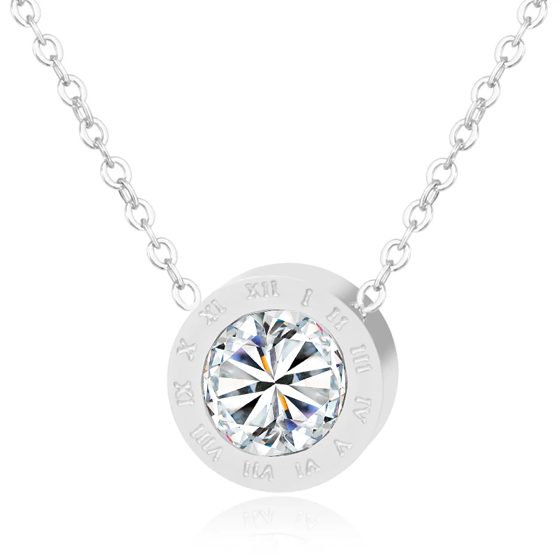 

Classic Necklace Female Rose Gold Roman Numeral Necklace & Pendant Round Crystals Clavicle Stainless Steel Couple Jewelry