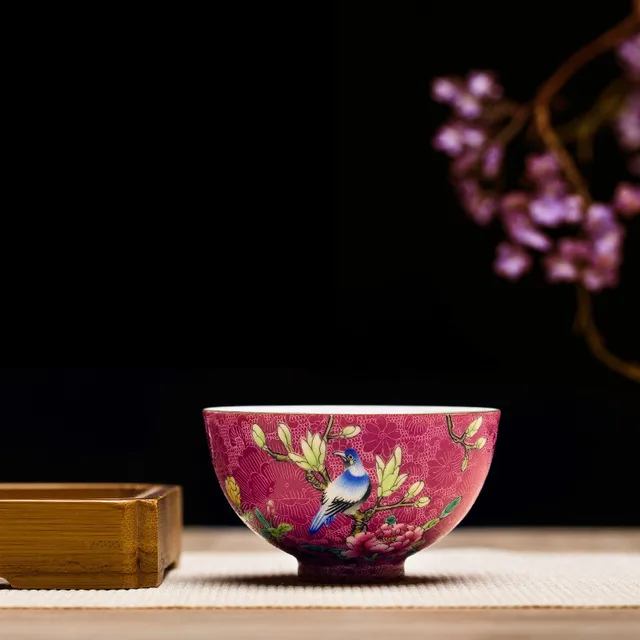 Finom Jingdezhen Tiszta Kézzel Festett Virág Madár Porcelán Kis Tea Tál Kung Fu Teáscup - Image 2