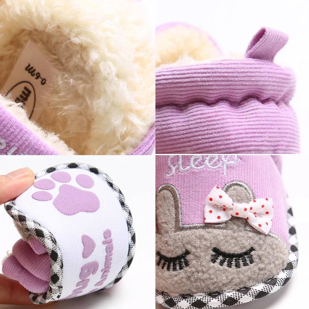 Baby Kids Girls Prewalker Shoes Cute Cartoon Animal Newborn Infant First Walkers Winter Warm Plush Soft Anti-slip Baby Shoes