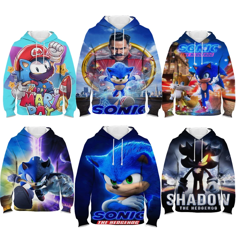 

Boys Girls 3D Printing Sonic Hoodie Spring Winter Kids Cartoon Pullovers Streetwear Anime Sweatshirt Harajuku Children Tops