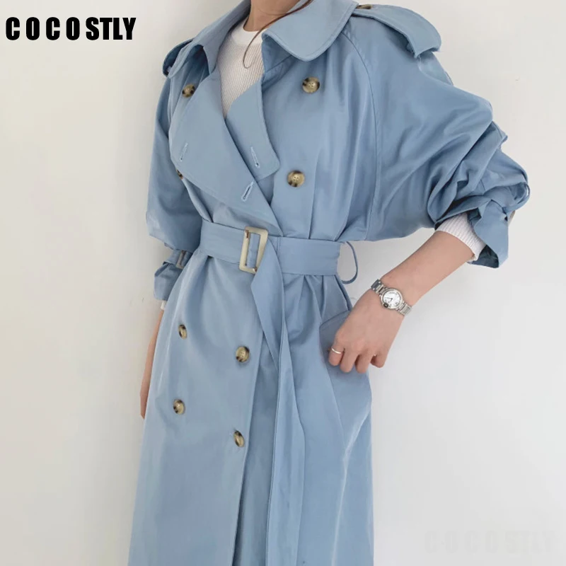 

Overcoats Trench Coat For Women clothes Windbreaker Pure Color Female Autumn Chic Double-breasted Long Trench Coat Slim Outwear