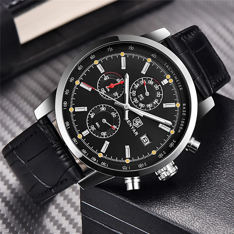 Najtaniej BENYAR moda Chronograph Sport męskie zegarki Top marka luksusowe wodoodporny wojskowy zegarek kwarcowy zegar Relogio Masculino BY5102