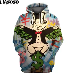 LIASOSO Sudadera con capucha para hombre y mujer, prenda de vestir Unisex con estampado 3D divertido de Monopoly, ropa de calle de gran tamaño con estampado Punk y cuello redondo