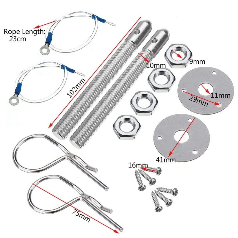Universal Mount Bonnet Hood Pin Lock Latch Kit Racing Sport Car Alloy Silver