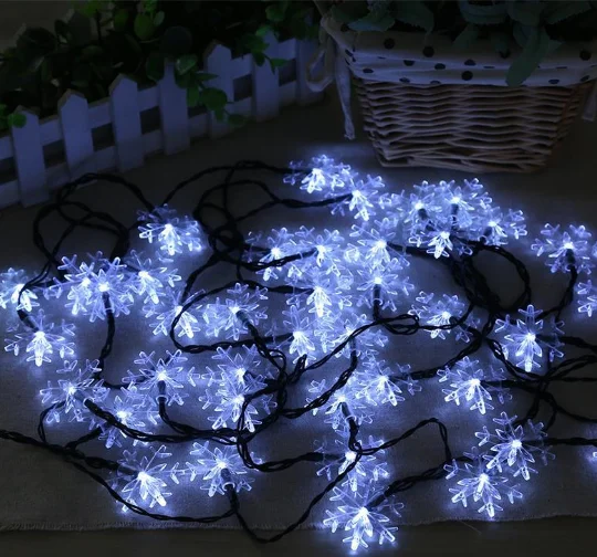 Холодный белый 20/30/40/50/60LED Водонепроницаемая Рождественская гирлянда, снежные хлопья, Солнечная гирлянда, гирлянды для улицы, вечерние, для дома, дерева, свадьбы, сада - Испускаемый цвет: Холодный белый