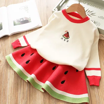 

Menoea baby girl clothes Autumn 2pcs Baby Girls Suits Children Clothing Sets Ice Cream Knitted Pullover Sweater Pleated dresses