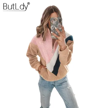 

Stand Collar Zipper Stitching Sweatshirt Women Lapel Long Sleeve Hoodies 2019 Autumn Winter New Style Slim Pullove Sweatshirts