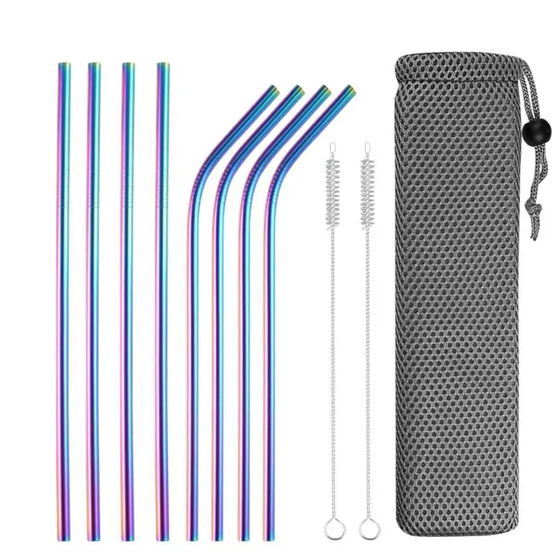 Straw set C Многоразовые столовые приборы с металлическая соломинка Ложка Вилка палочки для еды соломинки набор столовых приборов для кемпинга - Цвет: Straw set C