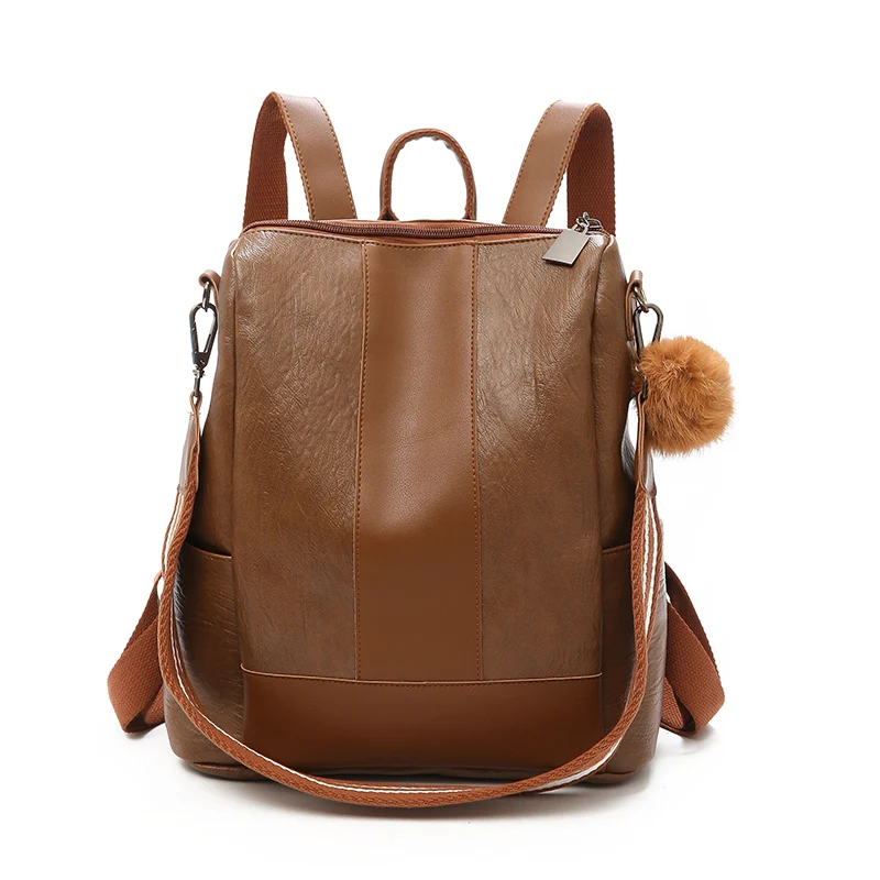 

Vintage Fur School Bag For Teenage Girl 2019 Anti-theft Women Backpack High Quality Leather Backpack Female Big Capacity Mochila