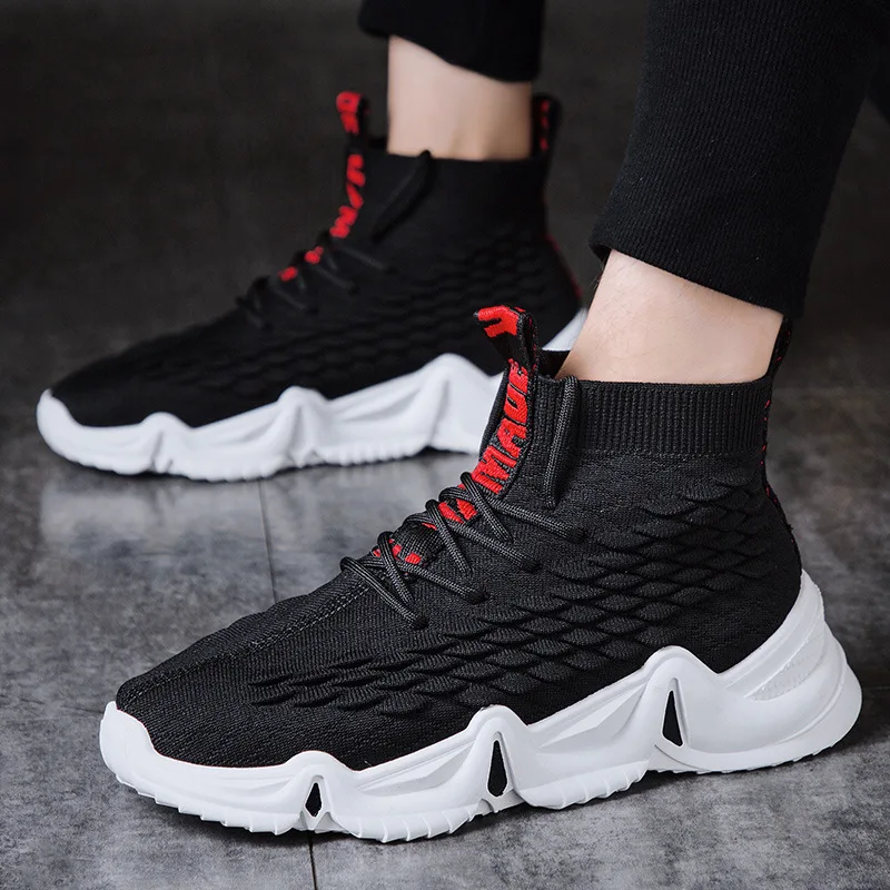 

2019 Autumn & Winter MEN'S SHOES Athletic Shoes Trend Versatile Sporty High-Top Shoes Flying Woven Shoes MEN'S Casual Shoes