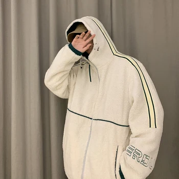 

Winter New Thick Lamb Jacket Men's Warm Fashion Parka Men Solid Color Casual Hooded Coat Man Wild Loose Cotton Jacket Male