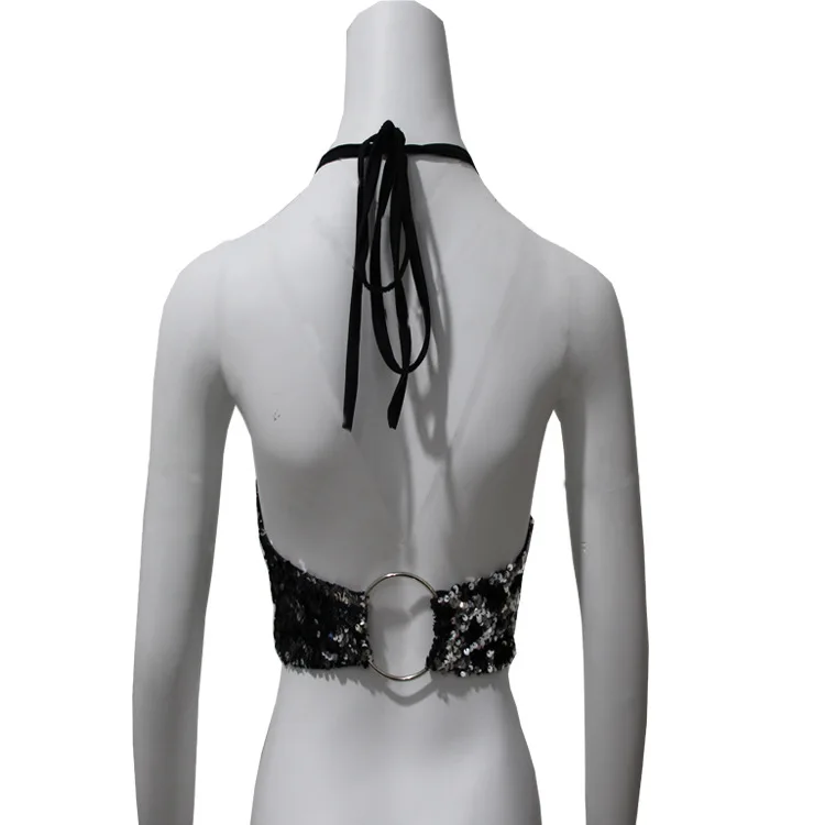 Summer Fashion Bling Strappy Blouse Casual Ladies Sexy Lace Up Sequin Clubwear Cami Tank Vest Tee Tops Female Women's Camis