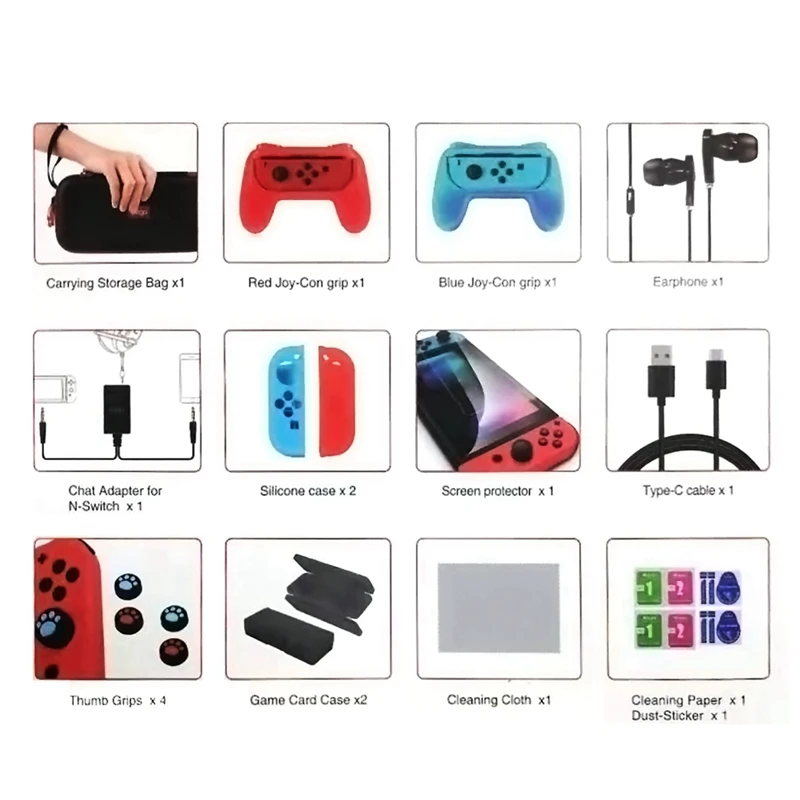 Ipega 18 in 1 Accessory Set for Switch Gamepad/Tf Card Case/Thumb Stick Cap/Protect Cover/Earphone/Mic Converter/Storag