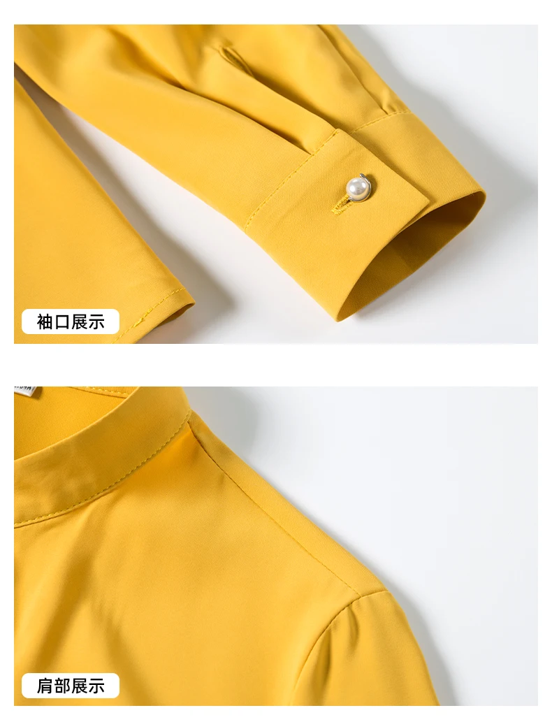Элегантная женская рубашка с длинными рукавами Новая Осенняя темпераментная желтая шифоновая, с завязывающимся бантом женская одежда для офиса модная столешница