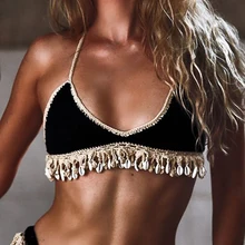 Вязанный крючком бикини с подкладкой на груди с кисточками бразильский вязаный купальник женский купальник с бретельками