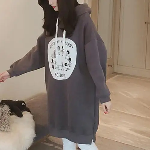 Grey Ariana grande/Модная женская Свободная Толстовка с капюшоном с длинными рукавами и принтом героев мультфильмов, толстовка средней длины, Толстовка для женщин - Цвет: Grey