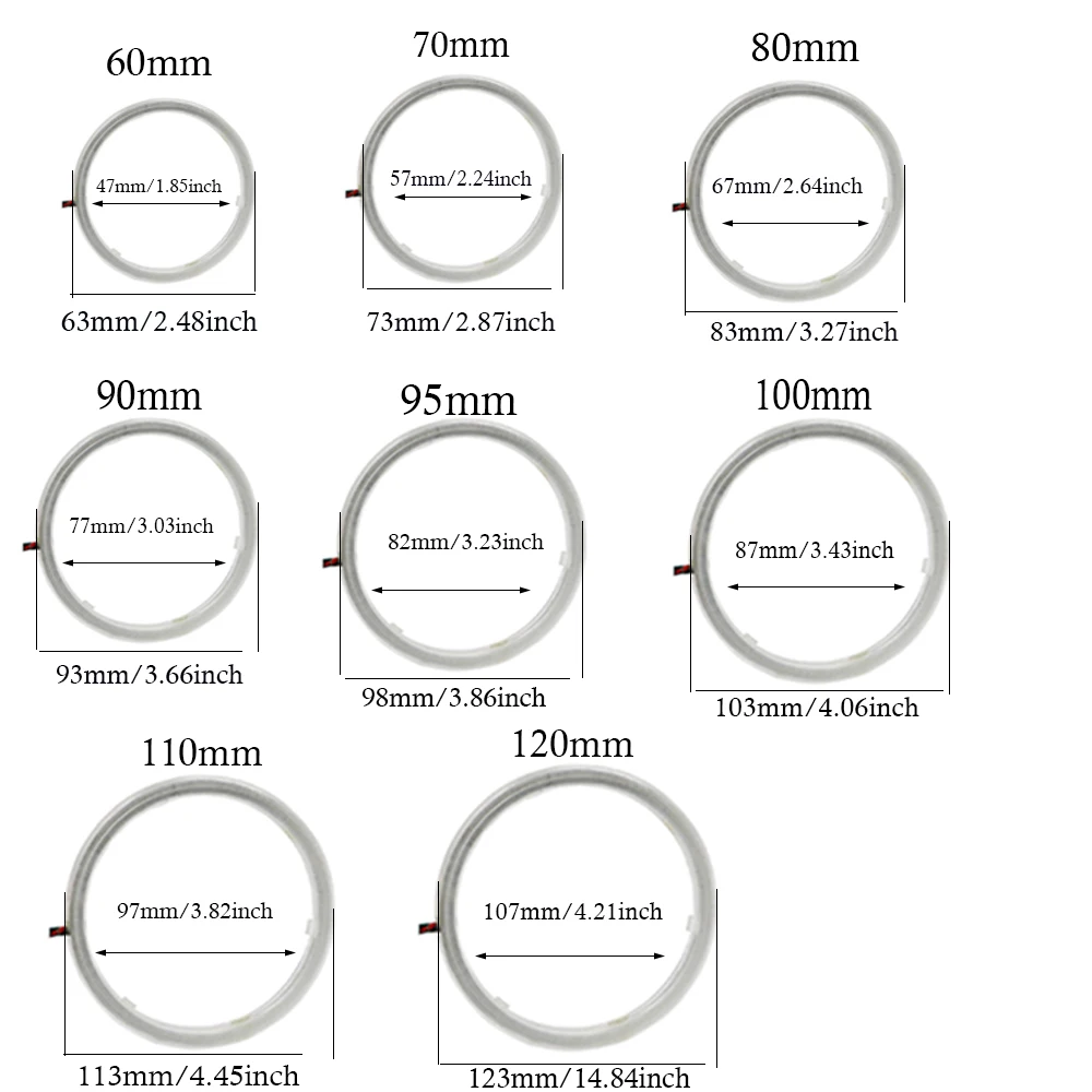 60mm 70mm 80mm 90mm 100mm 110mm 120mm RGB WIFI APP COB LED Angel Eyes Halo Rings - Foto 7