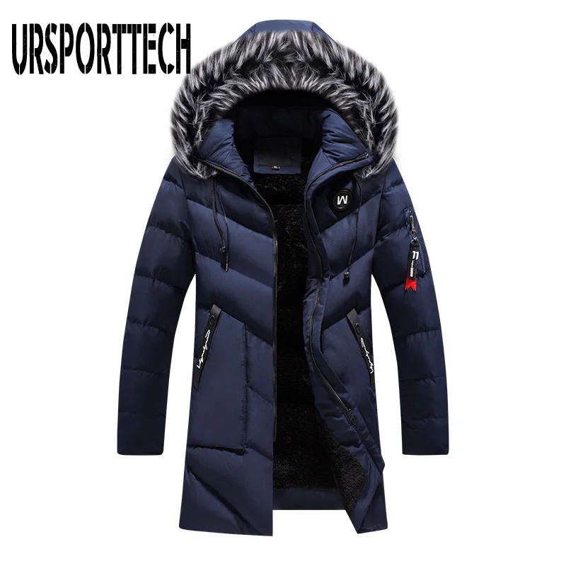 Dark Blue Высококачественная Зимняя парка Мужская Толстая теплая зимняя куртка Мужская ветрозащитная Повседневная Верхняя одежда средней длины Мужское пальто парка плюс размер XXXL - Цвет: Dark Blue