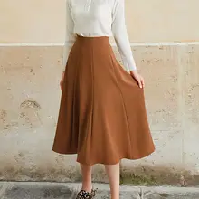 Женские юбки осень зима мода Европейский Американский стиль Горячая Высокая талия толстый раздел диких сплошной цвет большой Свинг Юбка Новинка