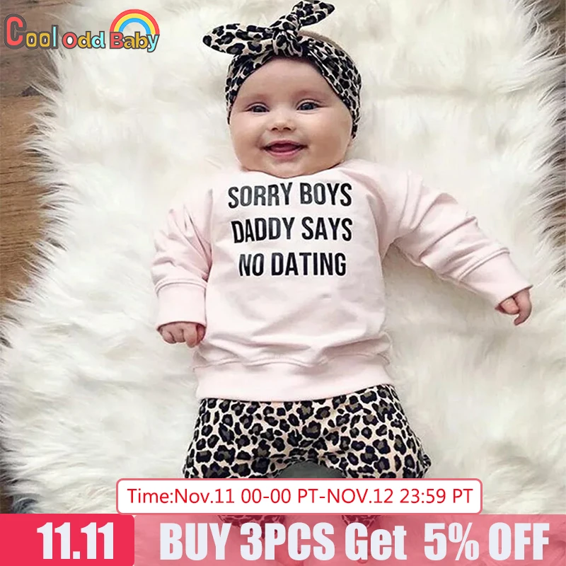 

Newborn Baby Girl Clothes Set Fashion Leopard Pants Pink Letter Print Tops Headband 3Pcs Autumn Toddler Infant Clothing Outfits