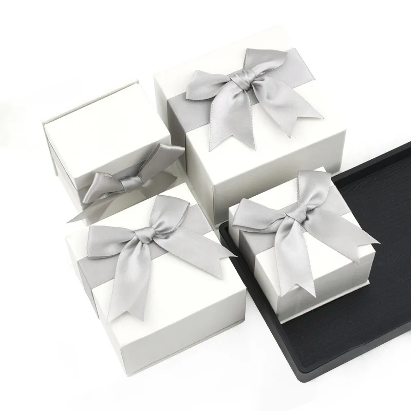 

6*6*4.3 Bow Bowknot Cute Paper Square Jewelry Box Package GIft Case for Earrings Ring Necklace Fashion Jewelry