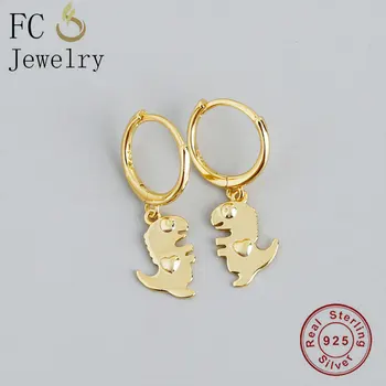 

FC Jewelry Real 925 Silver Unusual Gold Color Animal Uneven Dinosaur Pendant Hoop Earring For Women Ear Pierces Accessories 2020