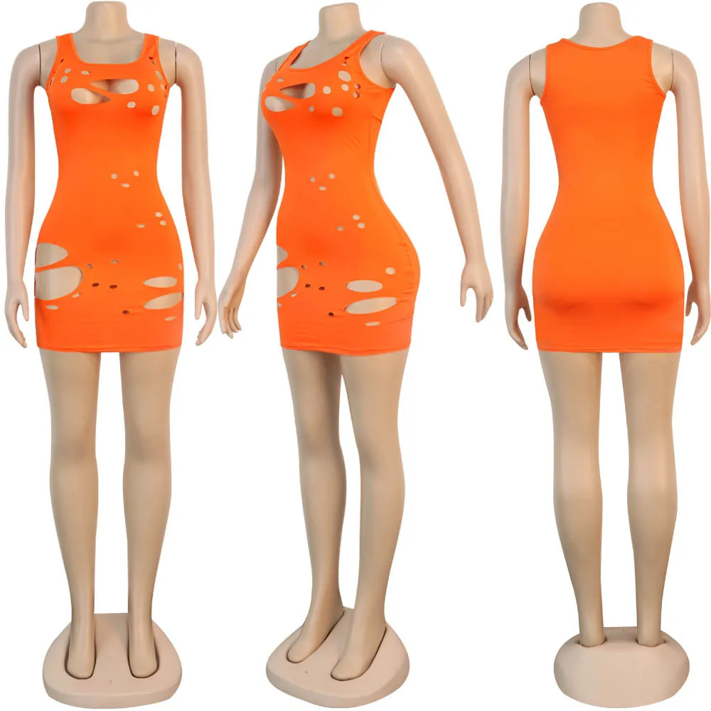 2020 Women Summer Mini Dress Fashion Sleeveless Hole O-Neck Bodycon Bandage Party Night Club Street Dresses Vestidos GL8905