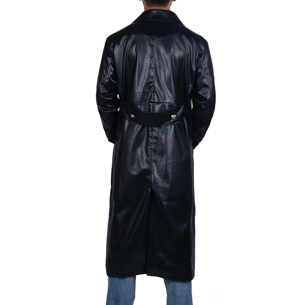 Oeak Men Vintage Long Leather Jacket Black Punk PU Outwear Retro Gothic Long Jacket Double-breasted Classic Leather Coat