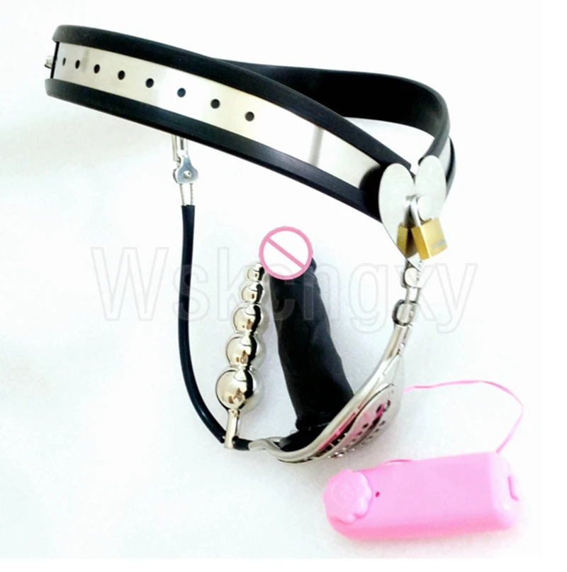 Get  New Design Female Chastity Belt Stainless Steel Adjustable Chastity Device With Dildo Vibrator BDSM