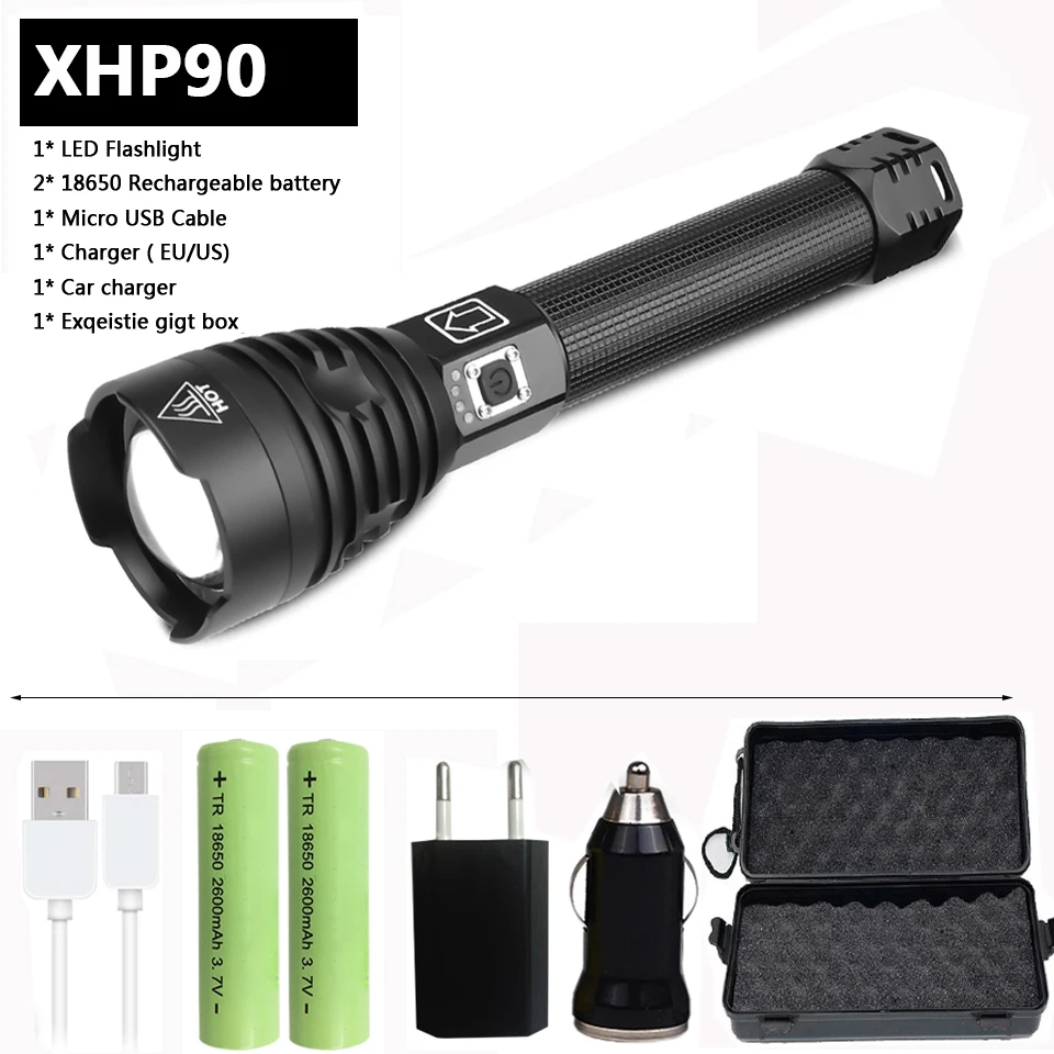 Yunmai XHP90 светодиодный светильник, мощный фонарь с зумом, usb, ярче, чем xhp70.2, походный уличный светильник, перезаряжаемый аккумулятор 18650/26650 - Испускаемый цвет: Package C