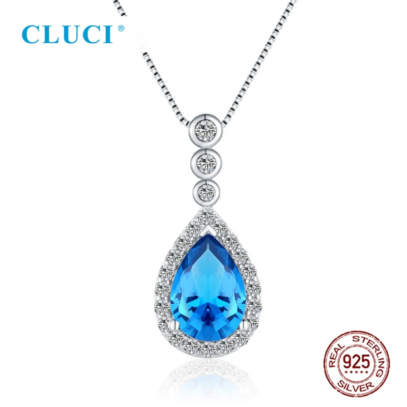 CLUCI подлинное роскошное 925 пробы Серебряное синее Сердце ожерелье кулон подарок ювелирные изделия для женщин