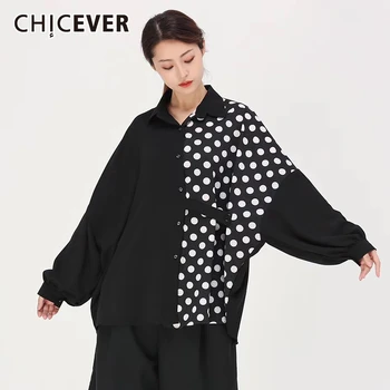 

CHICEVER Patchwork Hit Color Print Blouse Female Lapel Collar Long Sleeve Oversize Loose Womens Shirts Fashion 2020 New Clothes