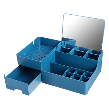 

1Pcs Blue Drawer Type Cosmetic Storage Box Desktop Finishing Dressing Table Skin Care Lipstick Jewelry Rack