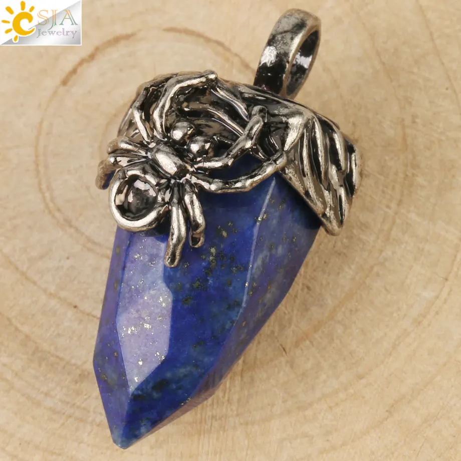 Lapis Lazuli Csja конус граненый античный серебряный цвет Медальон натуральный камень розовый кристалл Lapis паук для женщин и мужчин цепочки, Винтажные Украшения G160 - Окраска металла: Lapis Lazuli