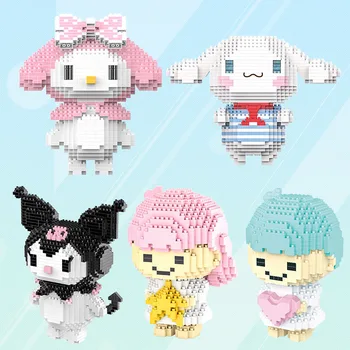 

Magic Cartoon Blocks Kuromi Auction Figure Building Bricks for Children Toy Kids Anime Melody Doll brinquedos Cute Girls Gifts