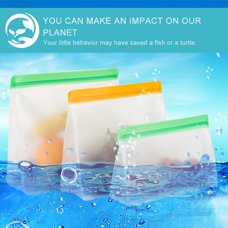 

3 Sizes Leak-proof Silicone Food Storage Containers Reusable Standing Containers Zip Closure Bag Cup Fresh Bag Food Storage Bag