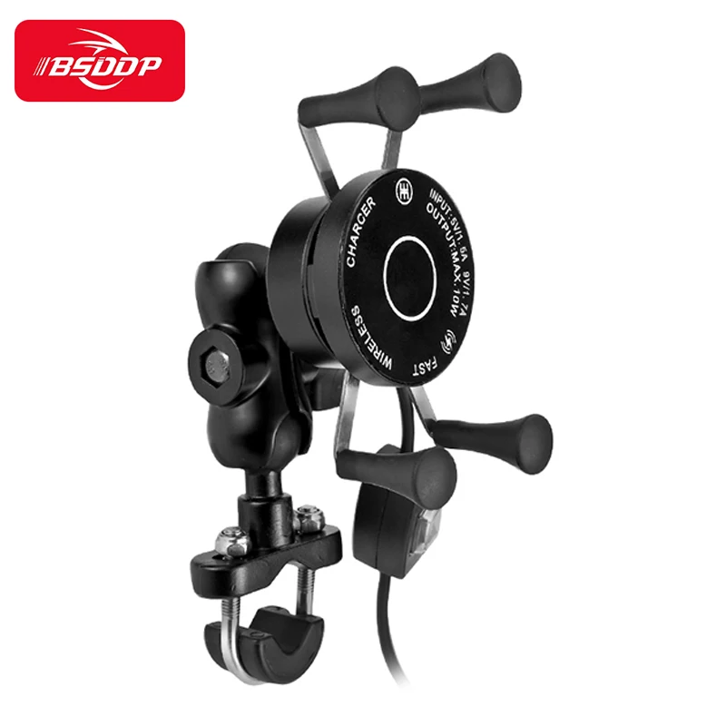 Handlebar part Motorcycle Phone Holder Wireless+USB wired port Charger Fast charge Phone Stand For Samsung Huawei Apple Sony Yamaha kawasaki - Цвет: Handlebar part