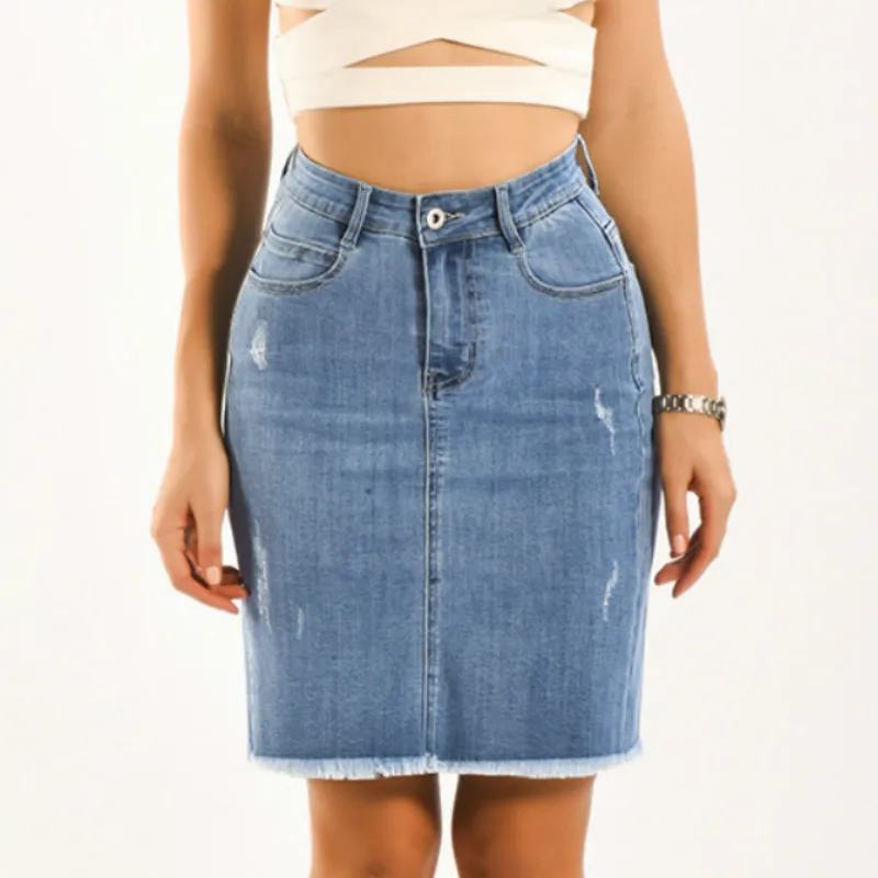 LOGAMI женская джинсовая юбка с длиной до колена Rippd джинсовые юбки для женщин плюс размер 3XL Женская юбка-карандаш