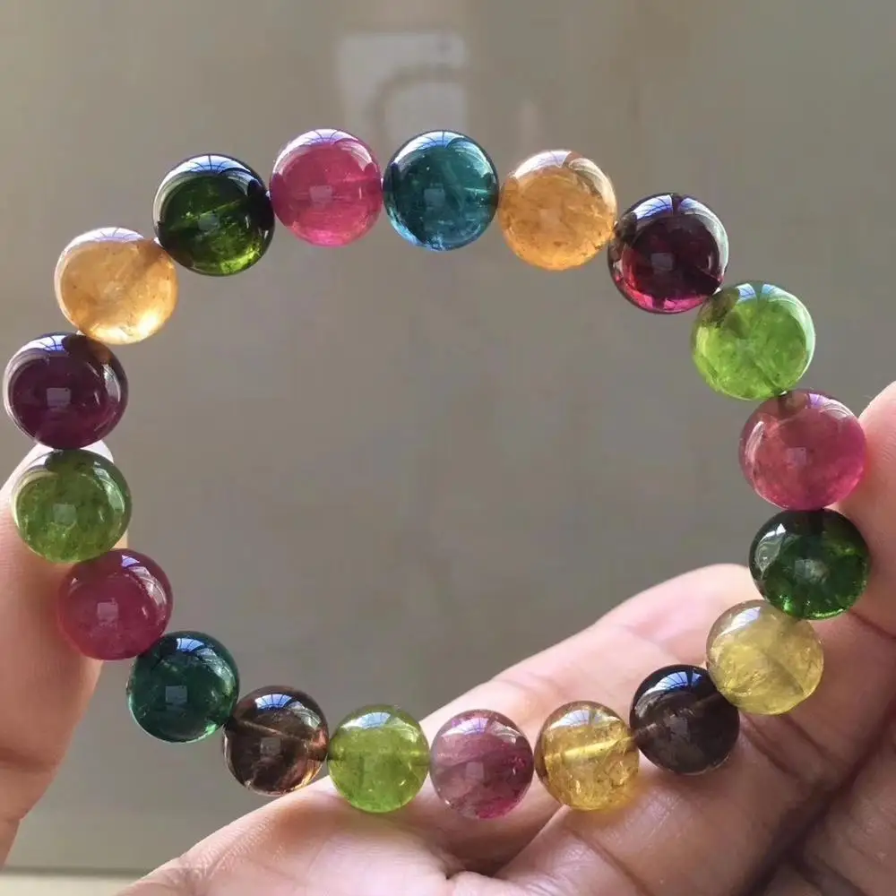

10.5mm Certificate Natural Rainbow Colorful Tourmaline Round Beads Woman Bracelet Tourmaline Bangle Drop Shipping AAAAAA
