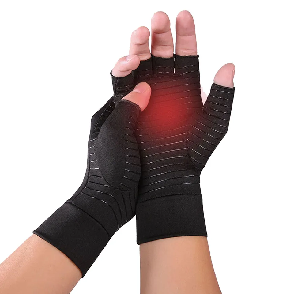 

1 Pair Women Men Copper Fiber Therapy Compression Gloves Hand Arthritis Joint Pain Relief Half Full Finger Therapy Gloves